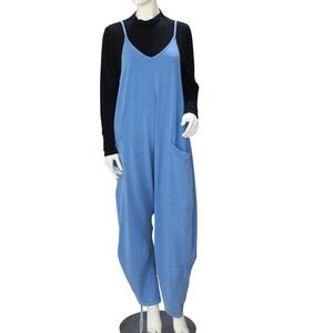 Free People Movement Blue Sleeveless Utility Jumpsuit Pockets NWT M